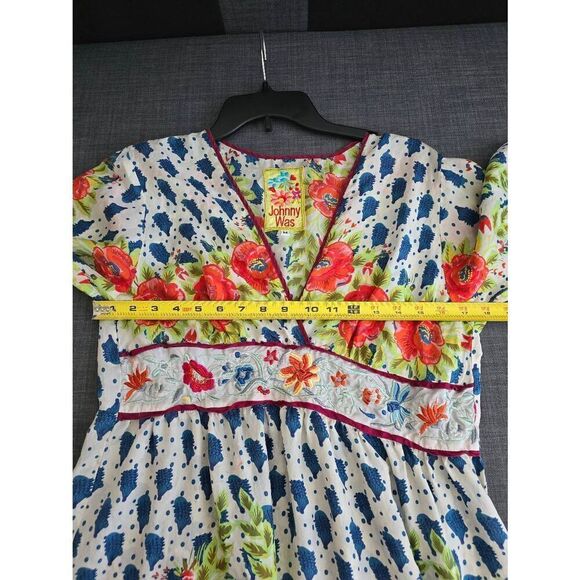 Women's‎ Johnny Was Silk Embroidered Floral Top Tunic Dress Size Medium - Picture 9 of 13